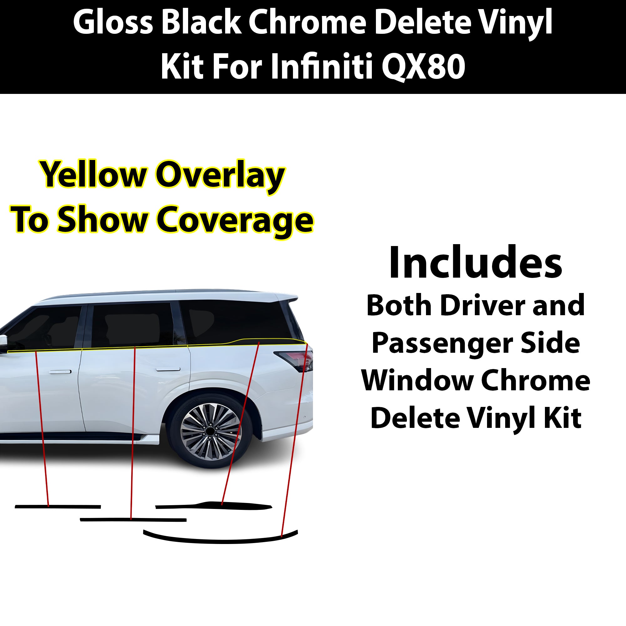 Fits Infiniti QX80 2025-2026 Blackout Chrome Delete Kit – Precut Gloss Black Vinyl Overlays Film