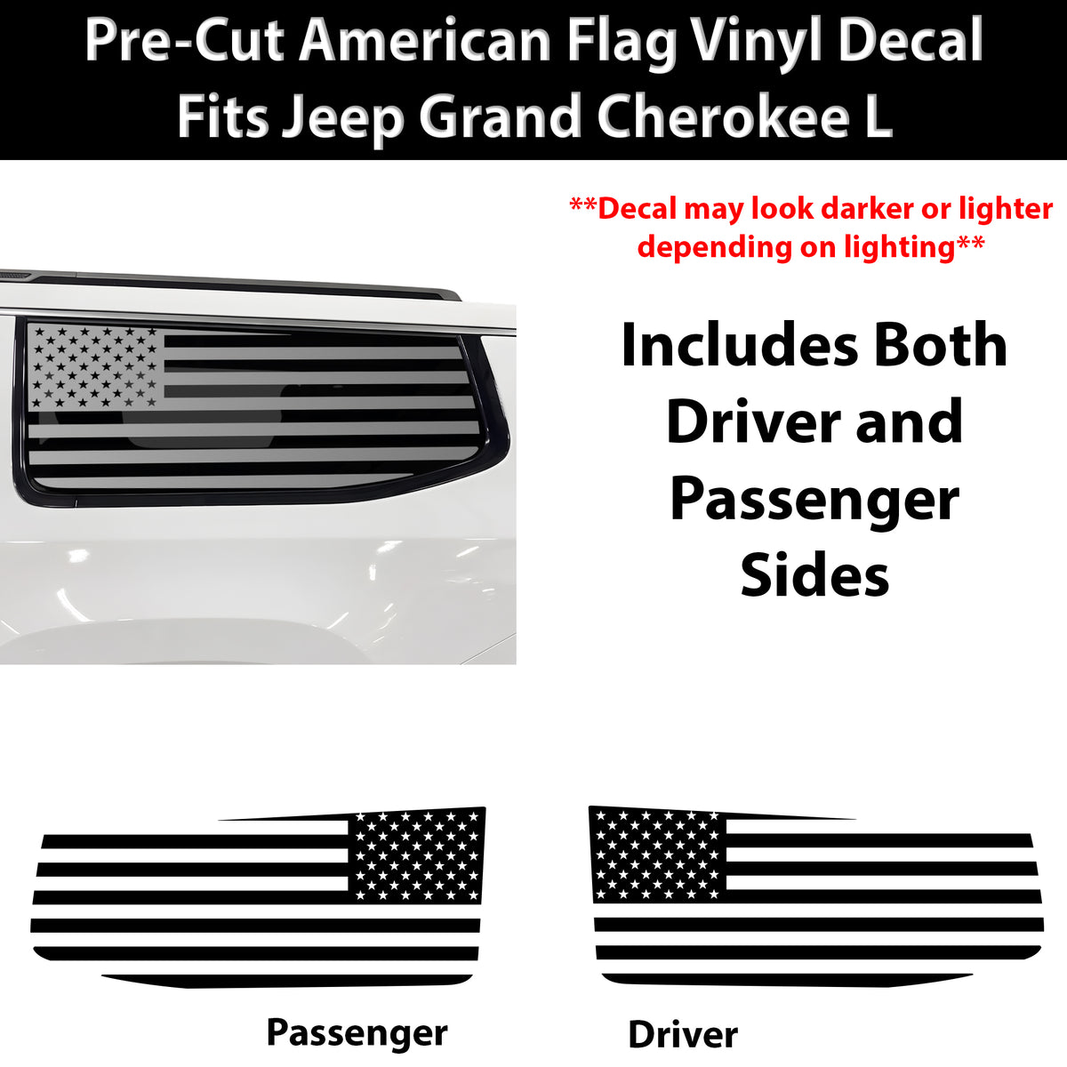 Fits Jeep Grand Wagoneer L 2022-2027 Quarter Window American Flag Vinyl Decal Stickers