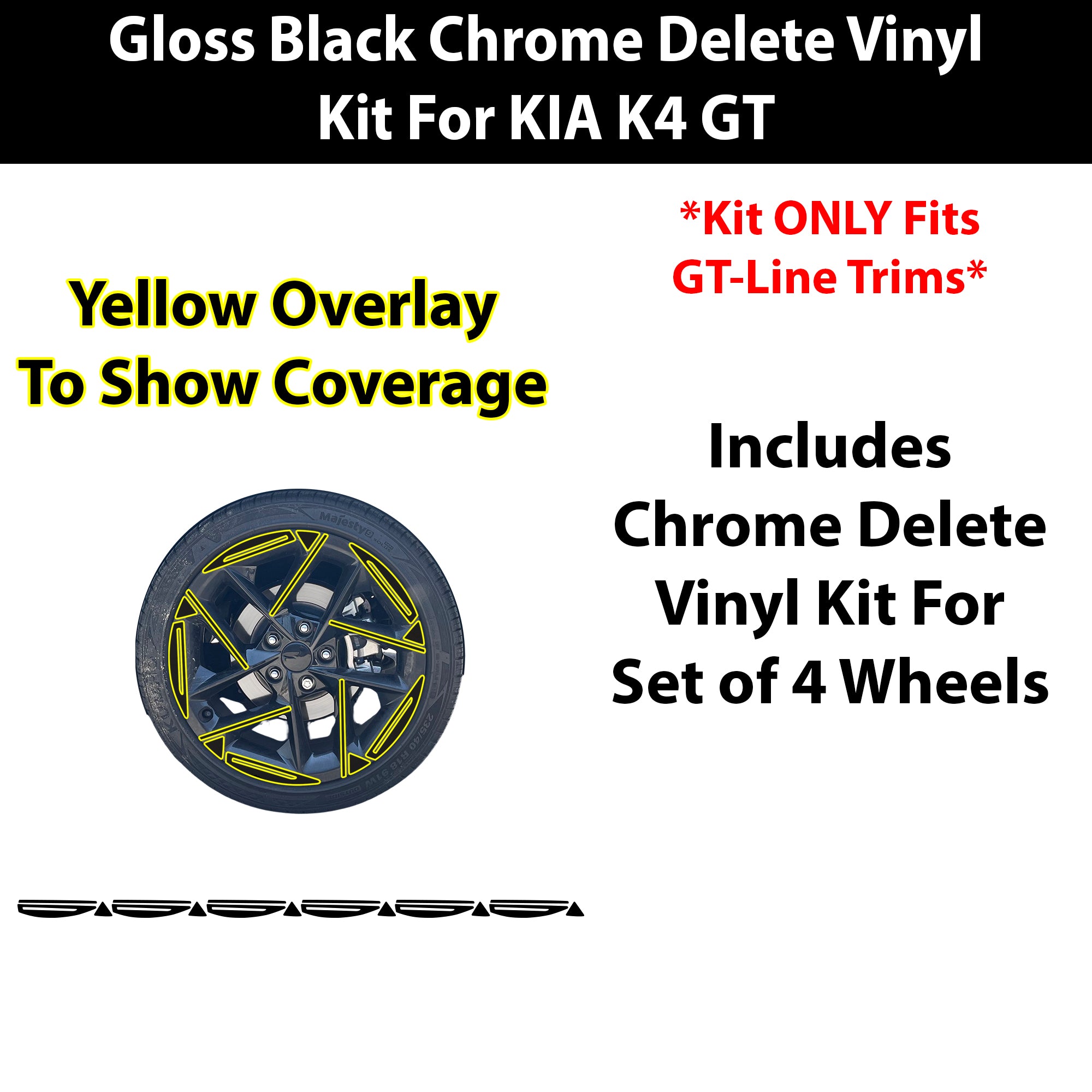 Kia K4 GT-Line 2024-2026 Blackout Chrome Delete Kit – Precut Gloss Black Vinyl Overlays