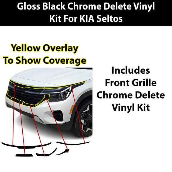 Vinyl Chrome Delete Grille Side Window Rear Blackout Decal Stickers Overlay Film Fits Kia Seltos 2021-2025