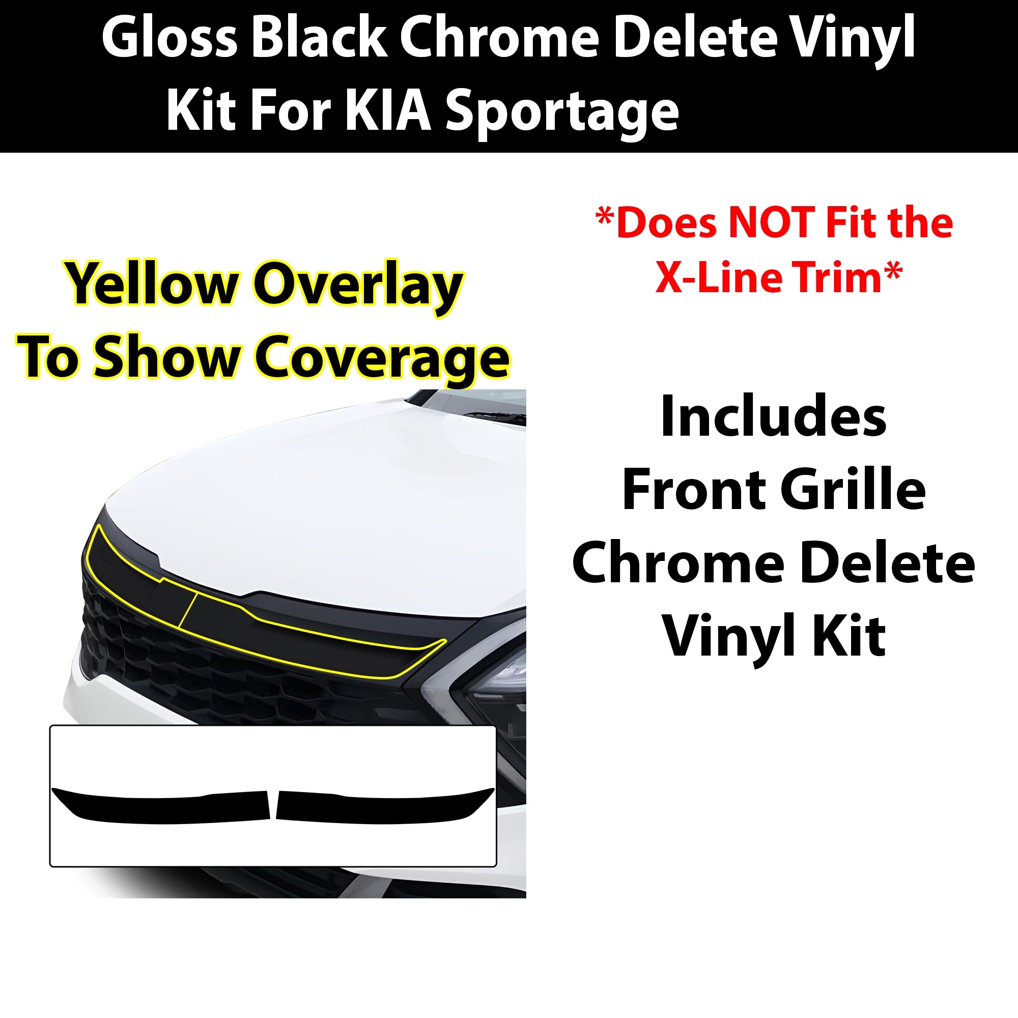 Vinyl Chrome Delete Wheel Sides Front Trim Blackout Decal Stickers Overlay Film Fits Kia Sportage 2023 - 2025 - Bogar Tech Designs