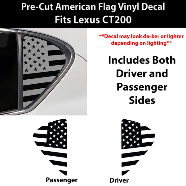 Fits Lexus CT200 2011-2018 Quarter Window American Flag Vinyl Decal Stickers
