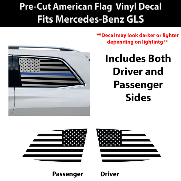 Fits Mercedes-Benz GLS 2017-2019 Quarter Window American Flag Vinyl Decal Stickers
