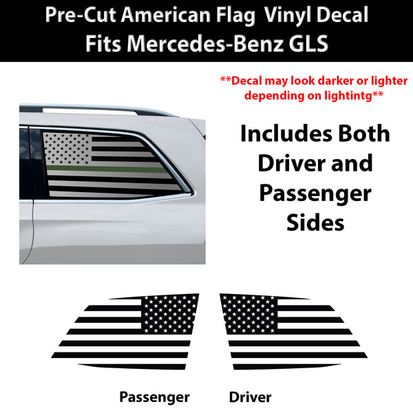 Fits Mercedes-Benz GLS 2017-2019 Quarter Window American Flag Vinyl Decal Stickers