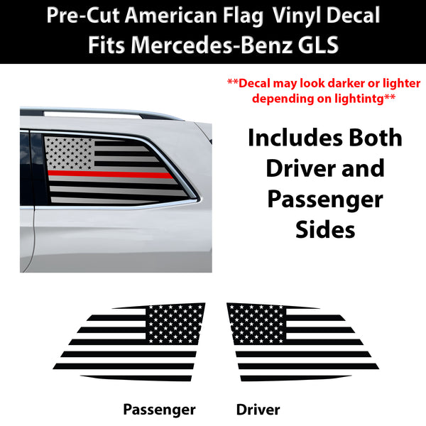 Fits Mercedes-Benz GLS 2017-2019 Quarter Window American Flag Vinyl Decal Stickers
