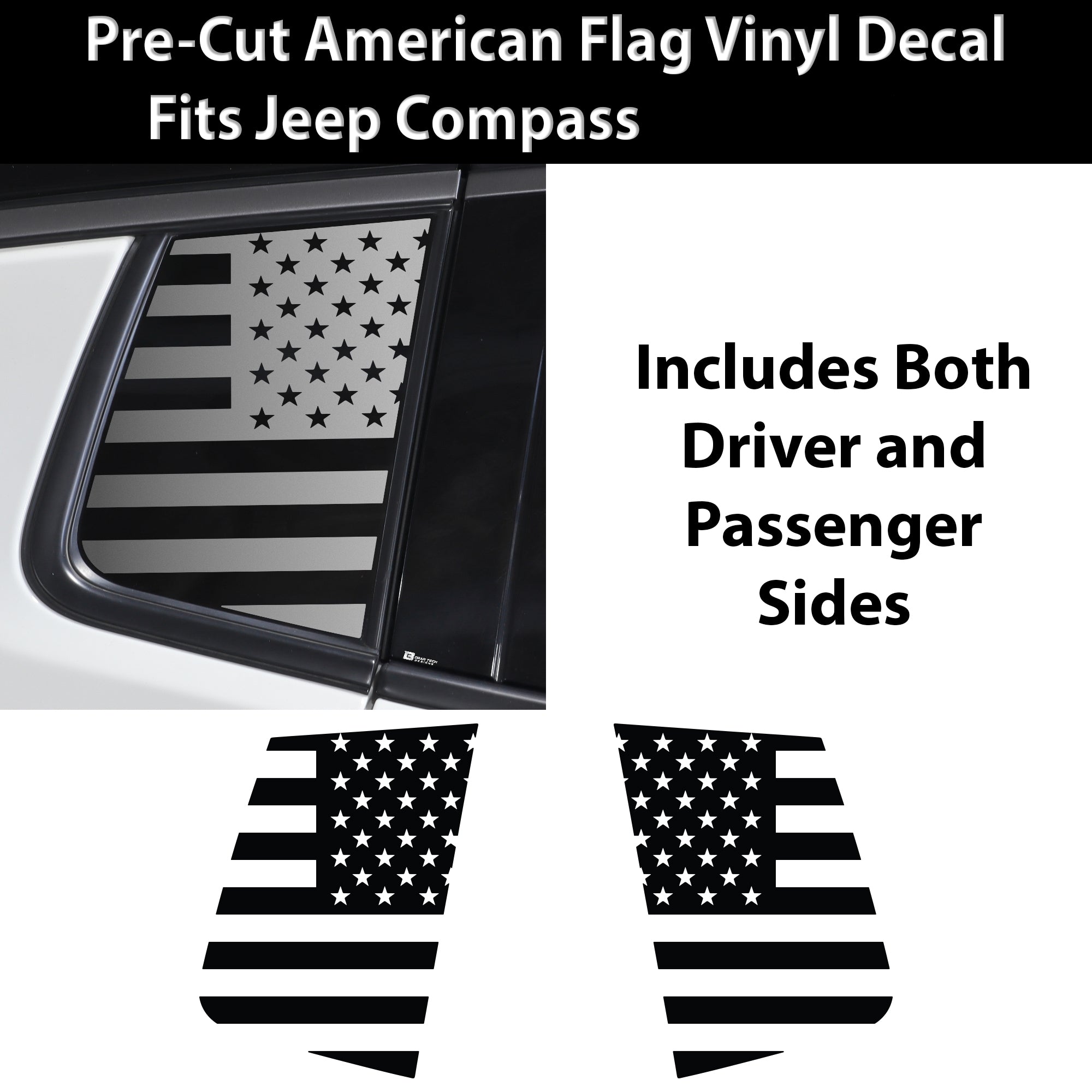 Quarter Window American Flag Vinyl Decal Stickers Fits Jeep Compass 2018 - 2025 - Bogar Tech Designs