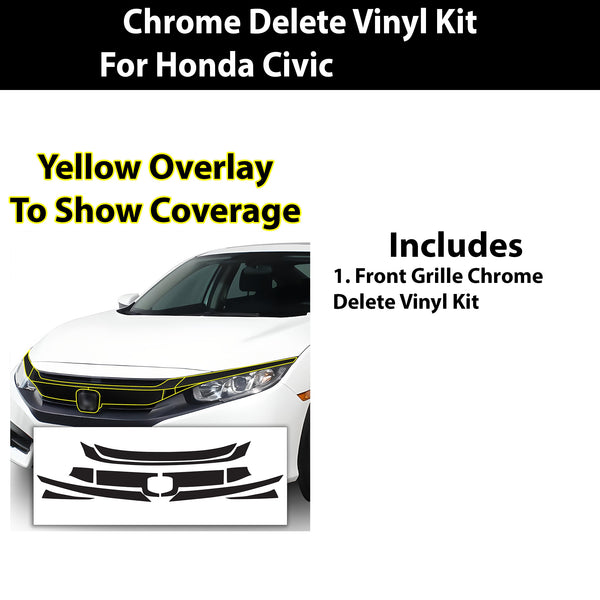 Vinyl Chrome Delete Grille Side Wheel Window Blackout Decal Stickers Overlay Film Fits Honda Civic 2016 - 2021 - Bogar Tech Designs