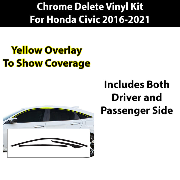 Vinyl Chrome Delete Grille Side Wheel Window Blackout Decal Stickers Overlay Film Fits Honda Civic 2016 - 2021 - Bogar Tech Designs