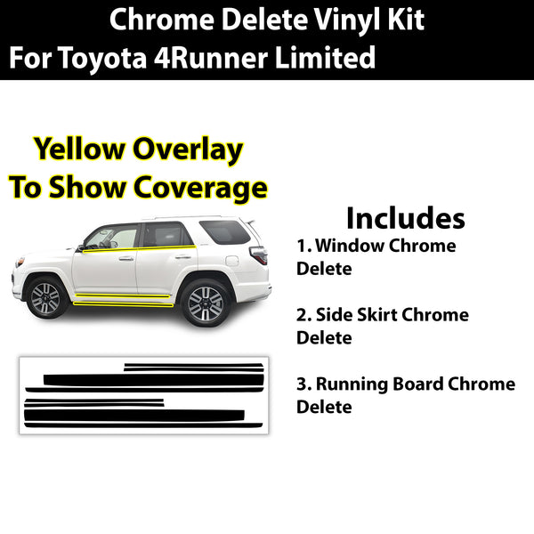 Vinyl Chrome Delete Wheel Sides Front Rear Bumper Trim Blackout Decal Stickers Overlay Film Fits Toyota 4Runner 2014 - 2024 - Bogar Tech Designs
