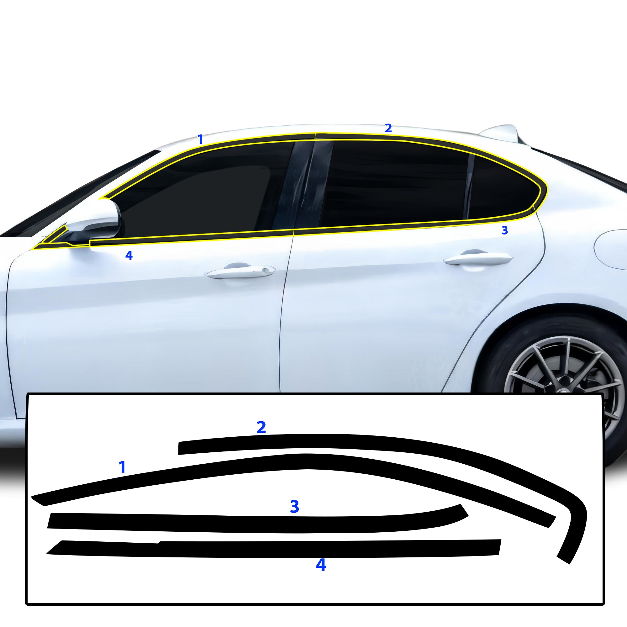 Alfa Romeo Giulia 2016-2026 Blackout Chrome Delete Kit - Precut Gloss Black Vinyl Overlays