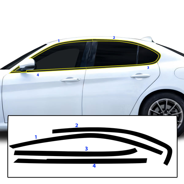 Alfa Romeo Giulia 2016-2026 Blackout Chrome Delete Kit - Precut Gloss Black Vinyl Overlays