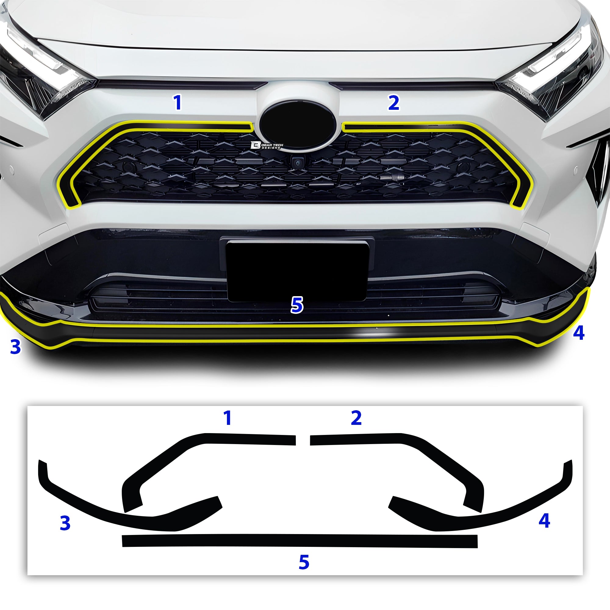 Vinyl Chrome Delete Grille Side Window Rear Wheel Blackout Decal Stickers Overlay Film Fits Toyota Rav4 2019 - 2025 - Bogar Tech Designs