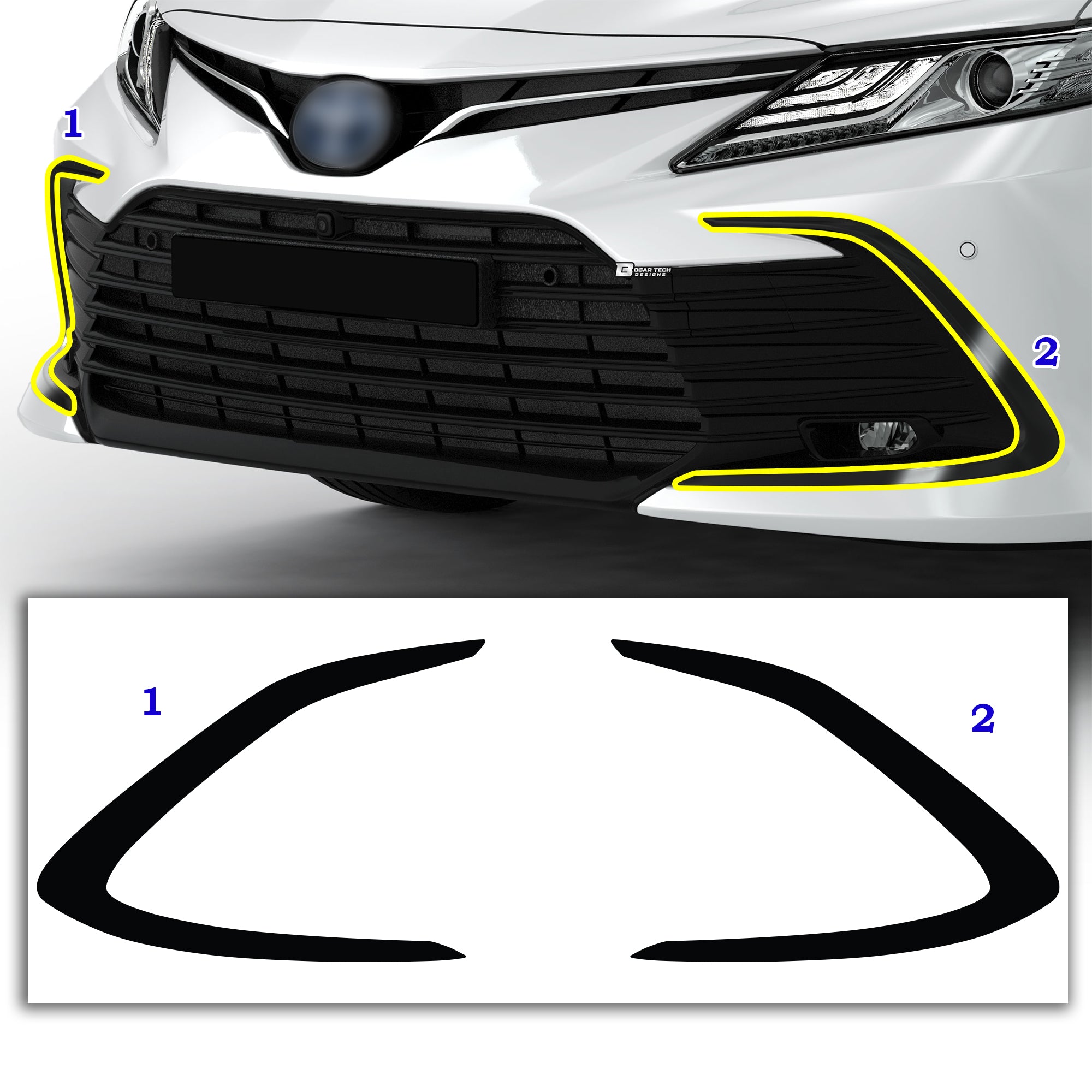 Vinyl Chrome Delete Sides Window Trim Front Bezel Blackout Decal Stickers Overlay Film Fits Toyota Camry 2018 - 2024 - Bogar Tech Designs