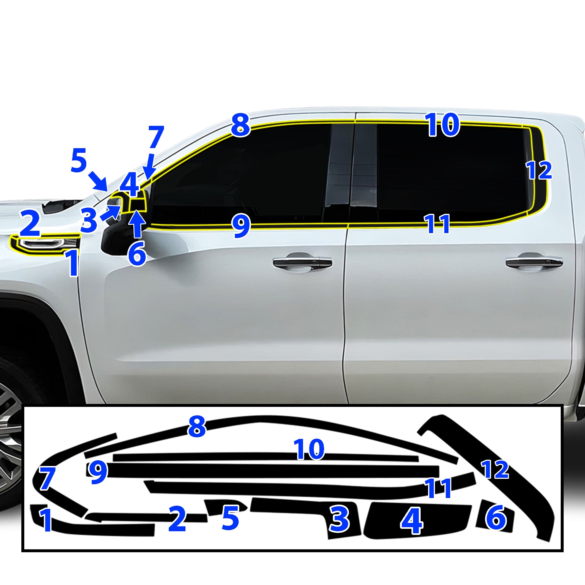 GMC Sierra 1500 2022-2026 Blackout Chrome Delete Kit – Precut Gloss Black Vinyl Overlays