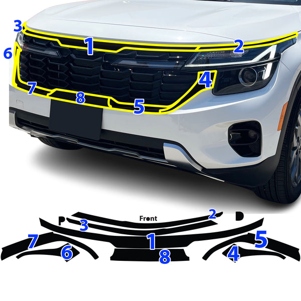 Vinyl Chrome Delete Grille Side Window Rear Blackout Decal Stickers Overlay Film Fits Kia Seltos 2021-2025