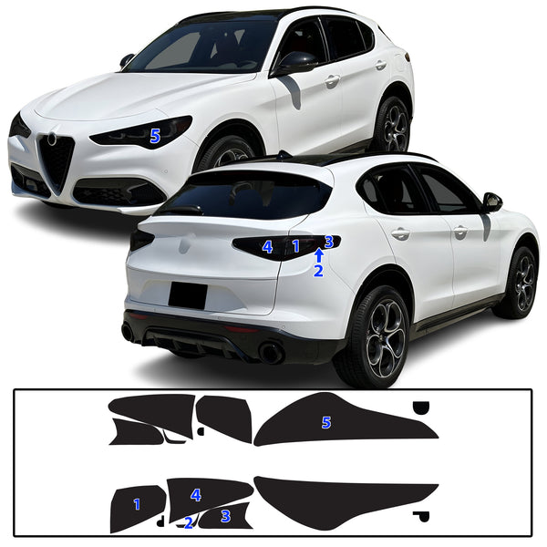 Full Headlight Taillight Precut Smoked PPF Tint Kit Film Overlay Fits Alfa Romeo Stelvio 2019-2025