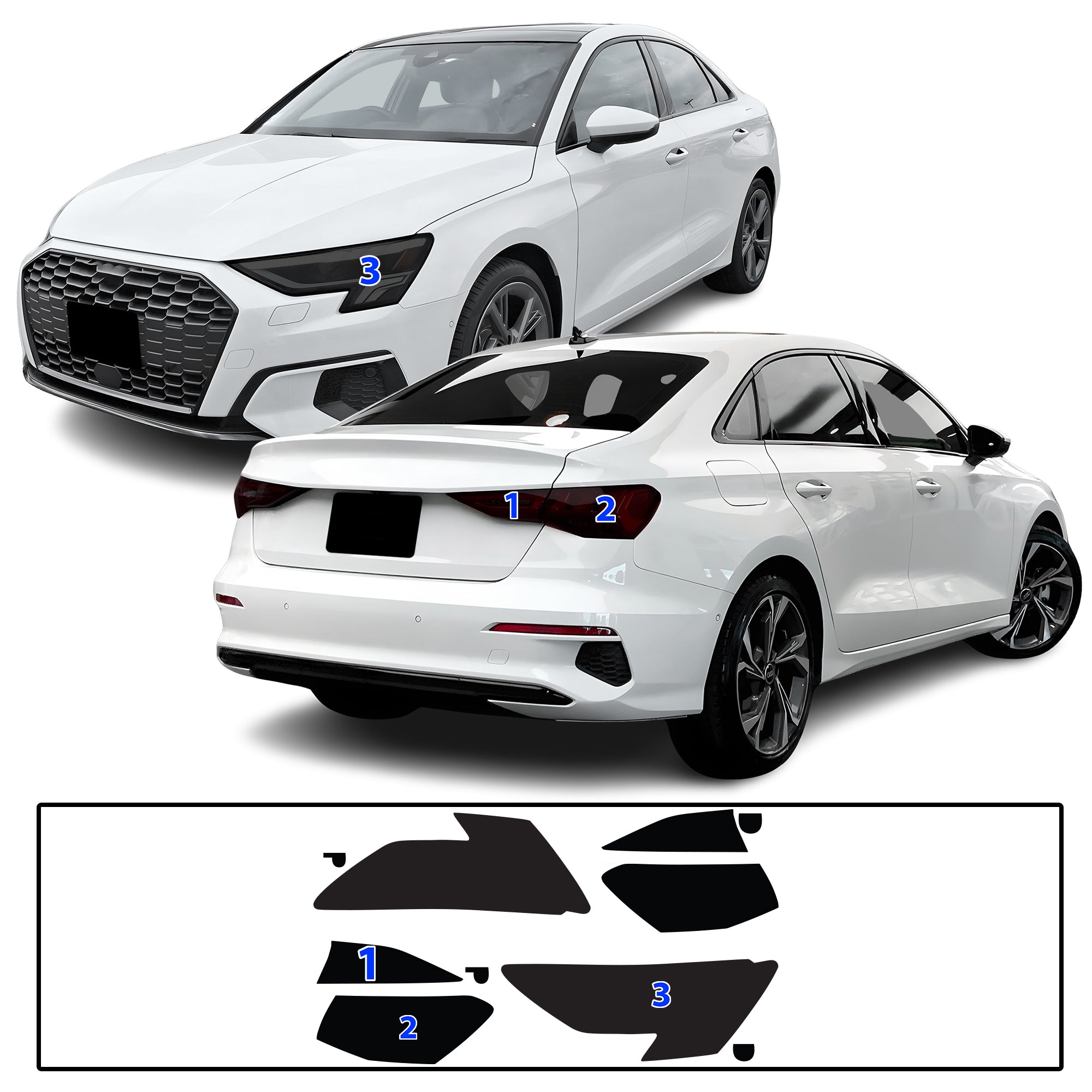 Full Headlight Taillight Precut Smoked PPF Tint Kit Film Overlay Fits Audi A3 R3 RS3 2022-2025