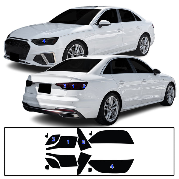 Fits Audi A4 2020-2025 Full Headlight Taillight Precut Smoked PPF Tint Kit Film Overlay