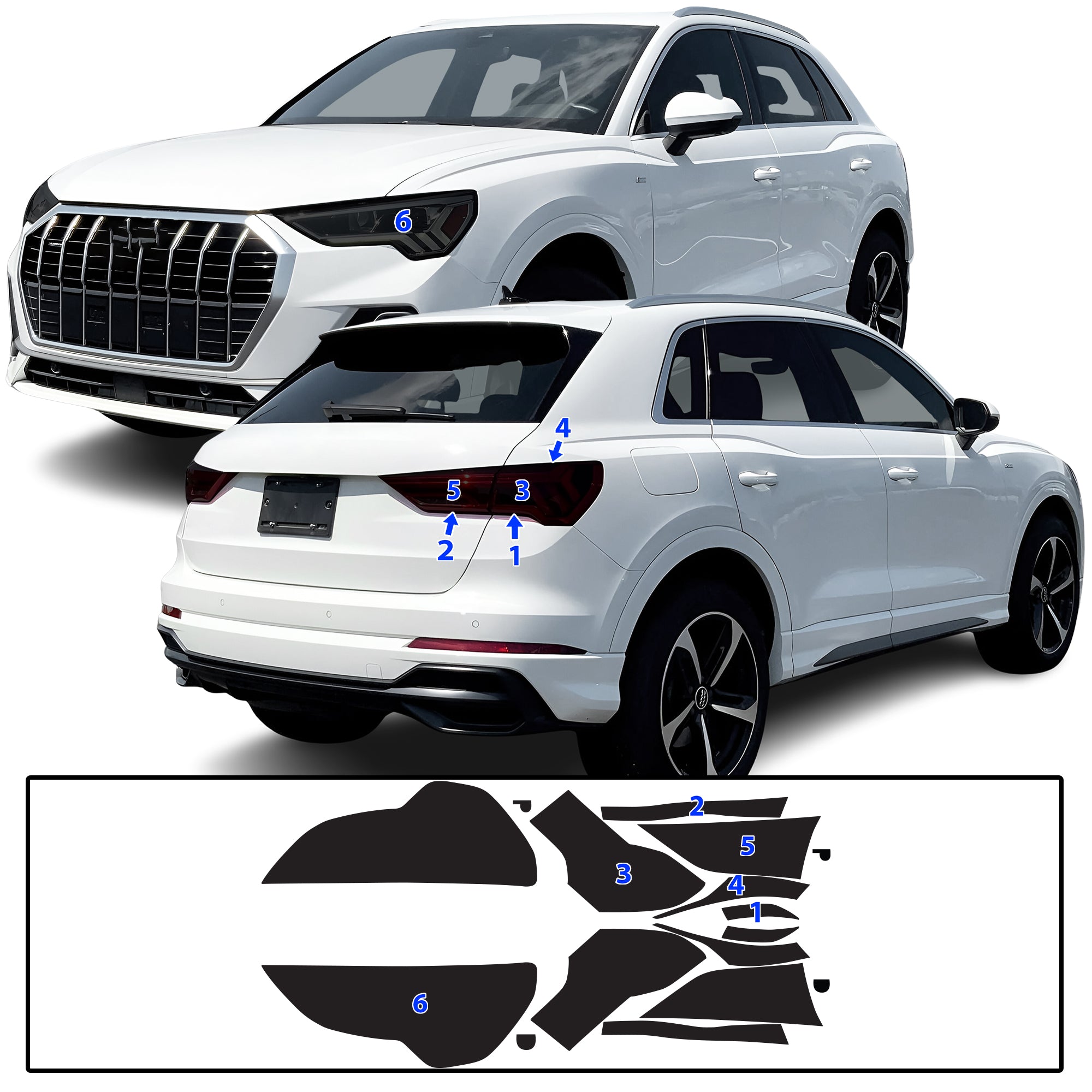 Audi Q3 2019–2025 Dark Smoke Headlight & Taillight Tint Kit – Precut Vinyl Lens Overlays