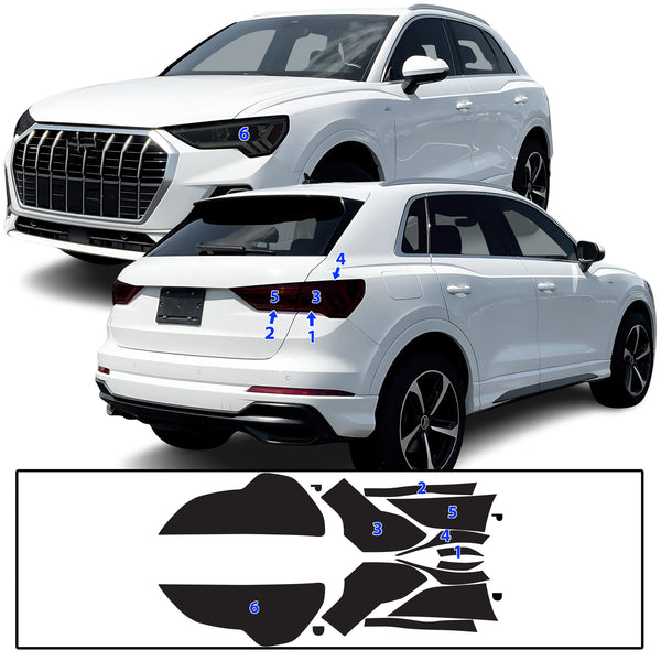 Full Headlight Taillight Precut Smoked PPF Tint Kit Film Overlay Fits Audi Q3 2019-2025