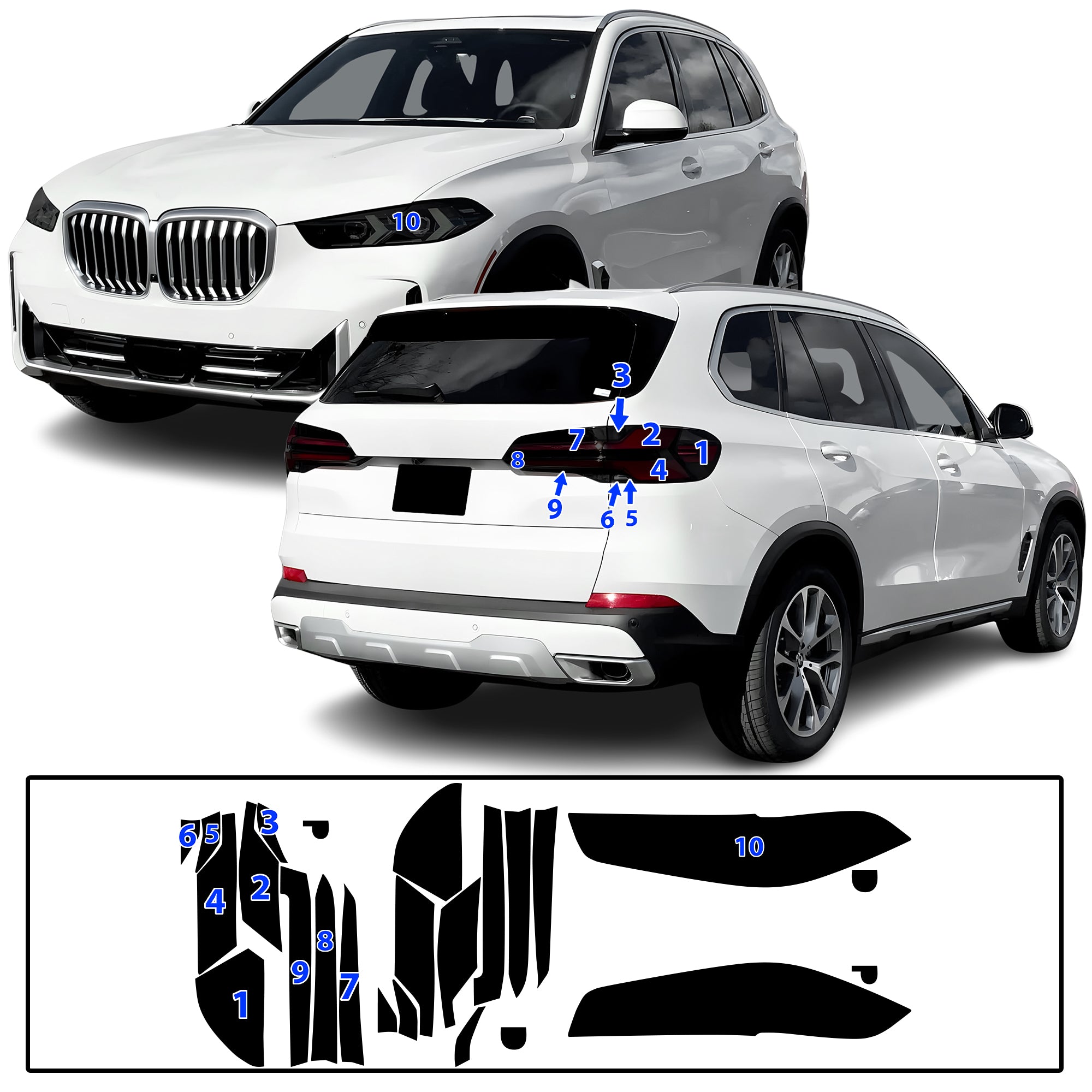 BMW X5 2024–2026 Dark Smoke Headlight & Taillight Tint Kit – Precut Vinyl Lens Overlays