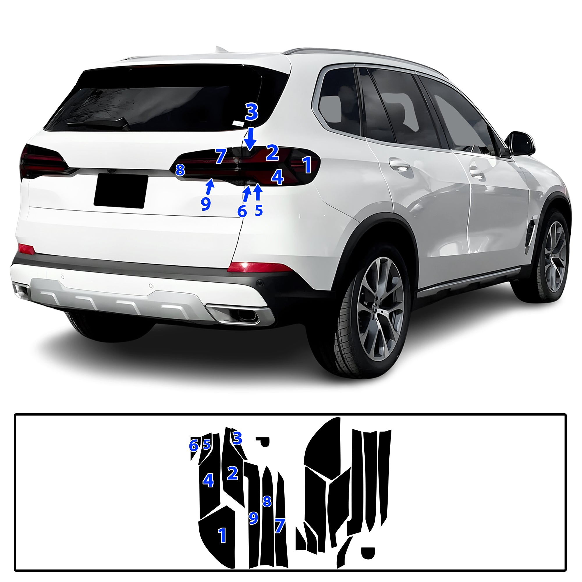 BMW X5 2024–2026 Dark Smoke Headlight & Taillight Tint Kit – Precut Vinyl Lens Overlays