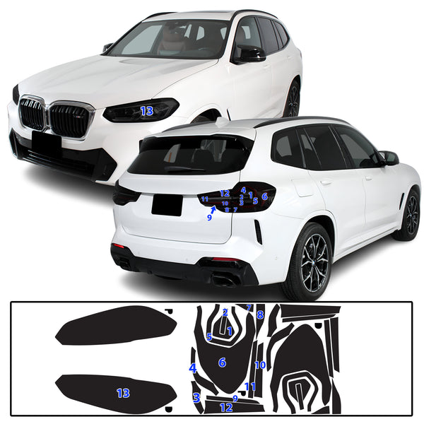 Full Headlight Taillight Precut Smoked PPF Tint Kit Film Overlay Fits BMW X3 2022-2024