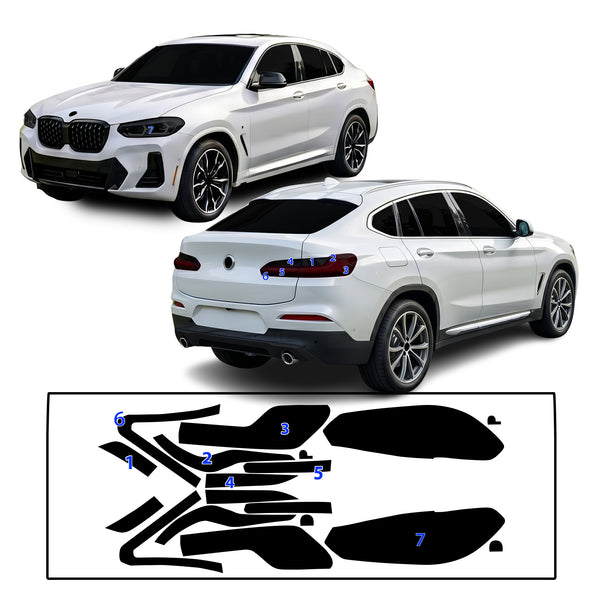 BMW X4 2022–2025 Dark Smoke Headlight & Taillight Tint Kit – Precut Vinyl Lens Overlays