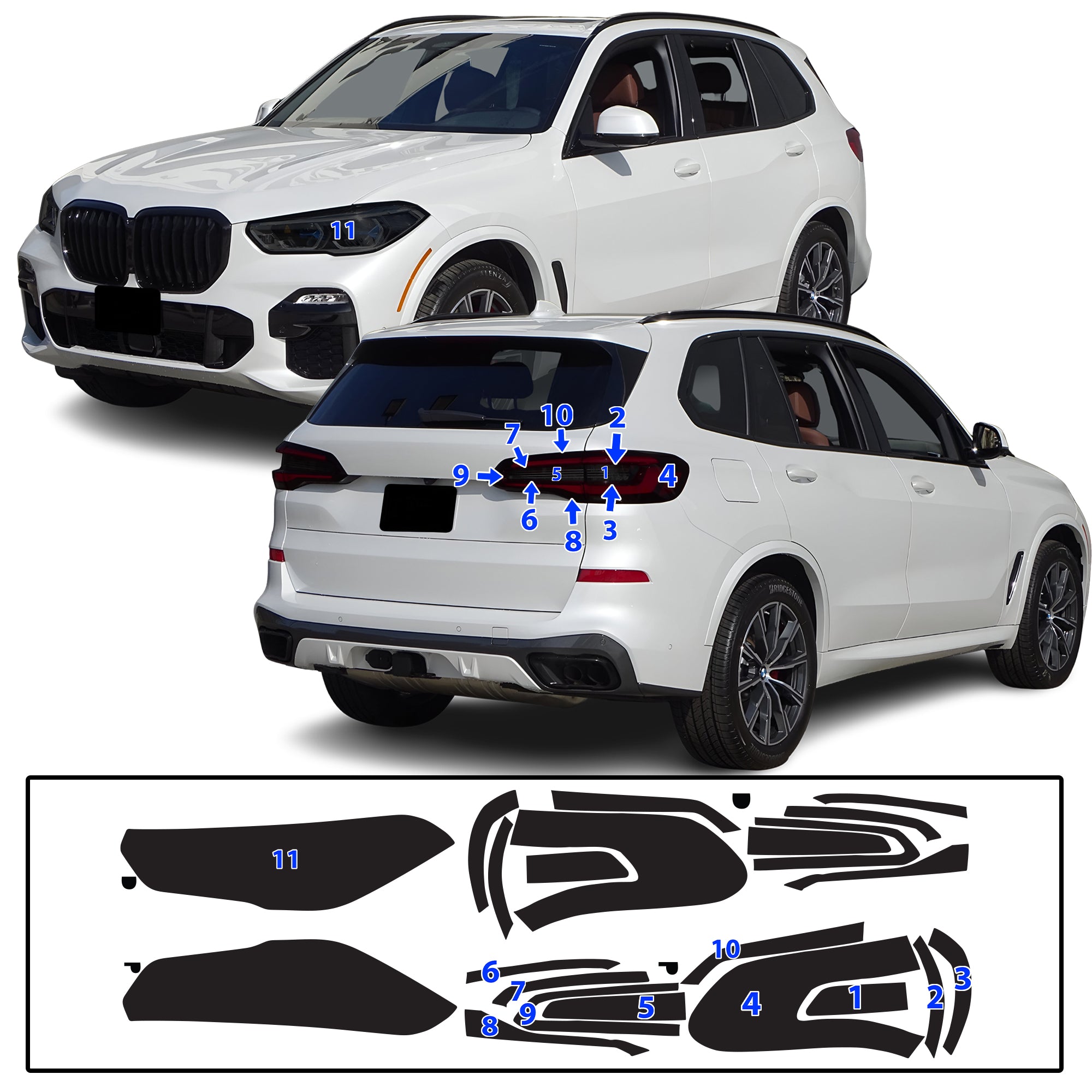 BMW X5 2019–2023 Dark Smoke Headlight & Taillight Tint Kit – Precut Vinyl Lens Overlays