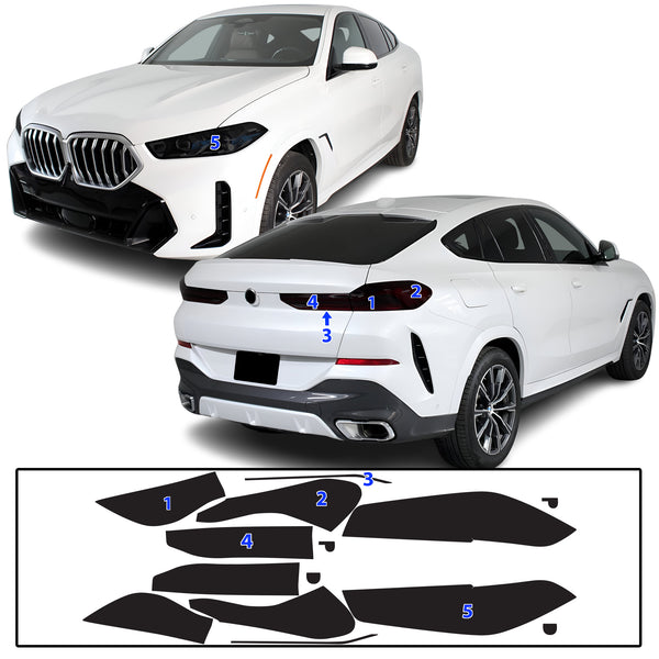 Full Headlight Taillight Precut Smoked PPF Tint Kit Film Overlay Fits BMW X6 2020-2026
