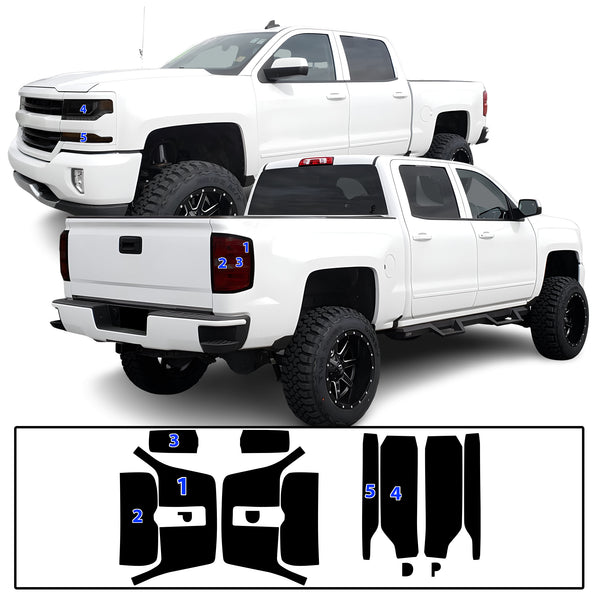 Full Headlight Taillight Precut Smoked PPF Tint Kit Film Overlay Fits Chevy Silverado 2014-2018