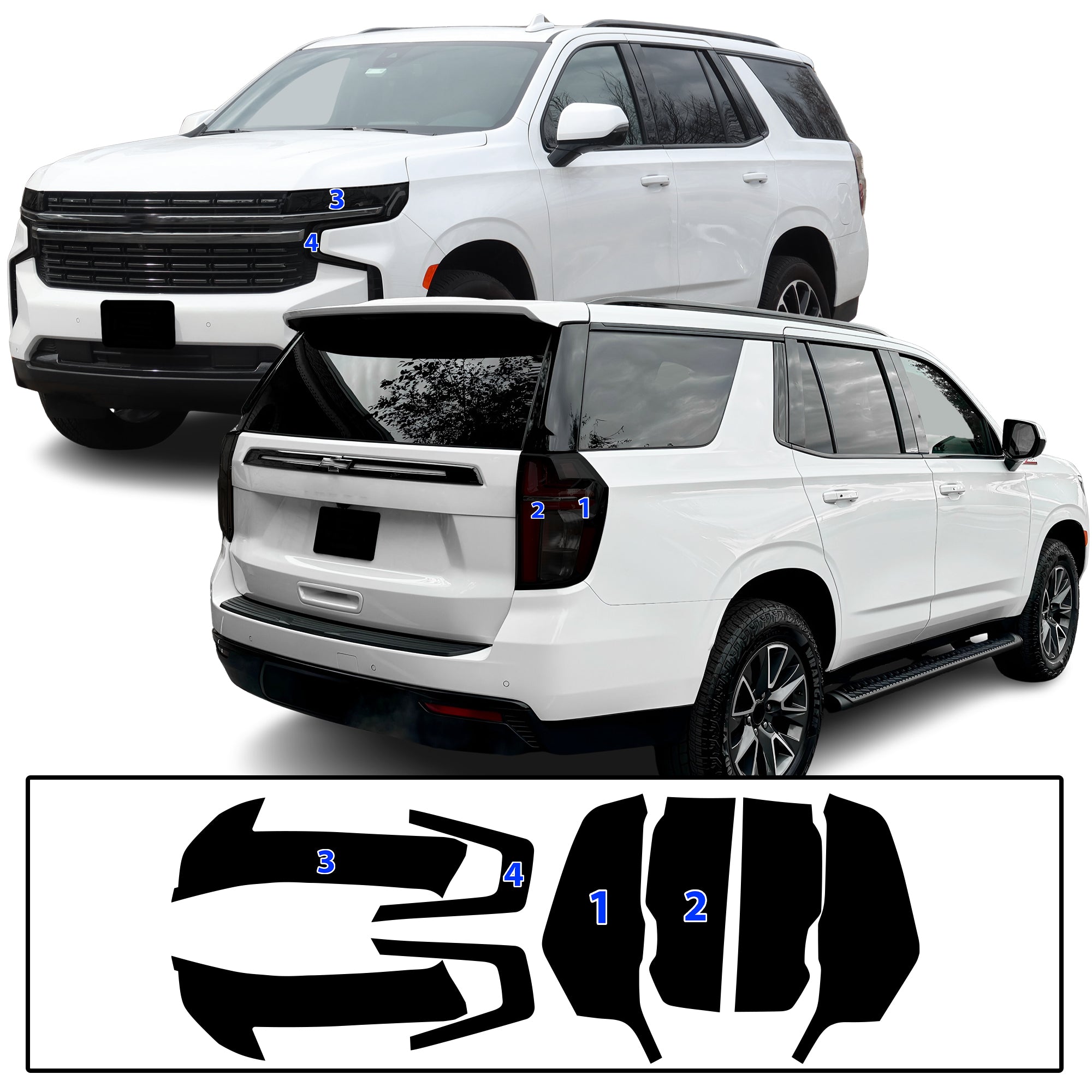 Chevy Tahoe Suburban 2021–2024 Dark Smoke Headlight & Taillight Tint Kit – Precut Vinyl Lens Overlays