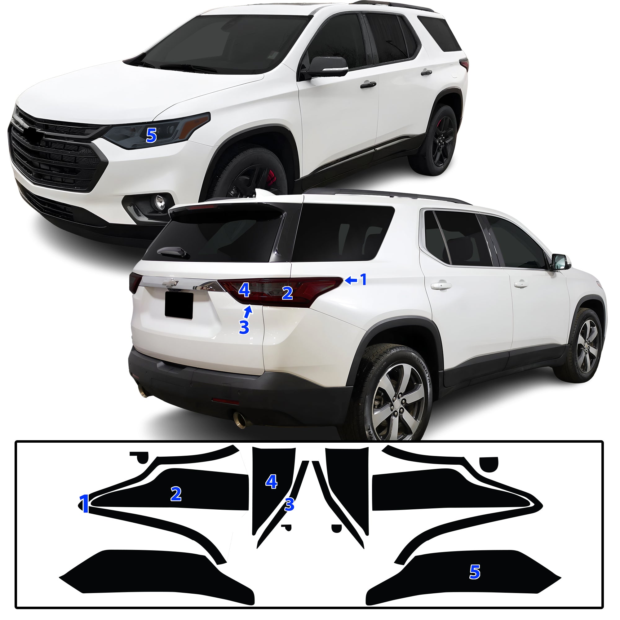 Chevy Traverse 2018–2021 Dark Smoke Headlight & Taillight Tint Kit – Precut Vinyl Lens Overlays