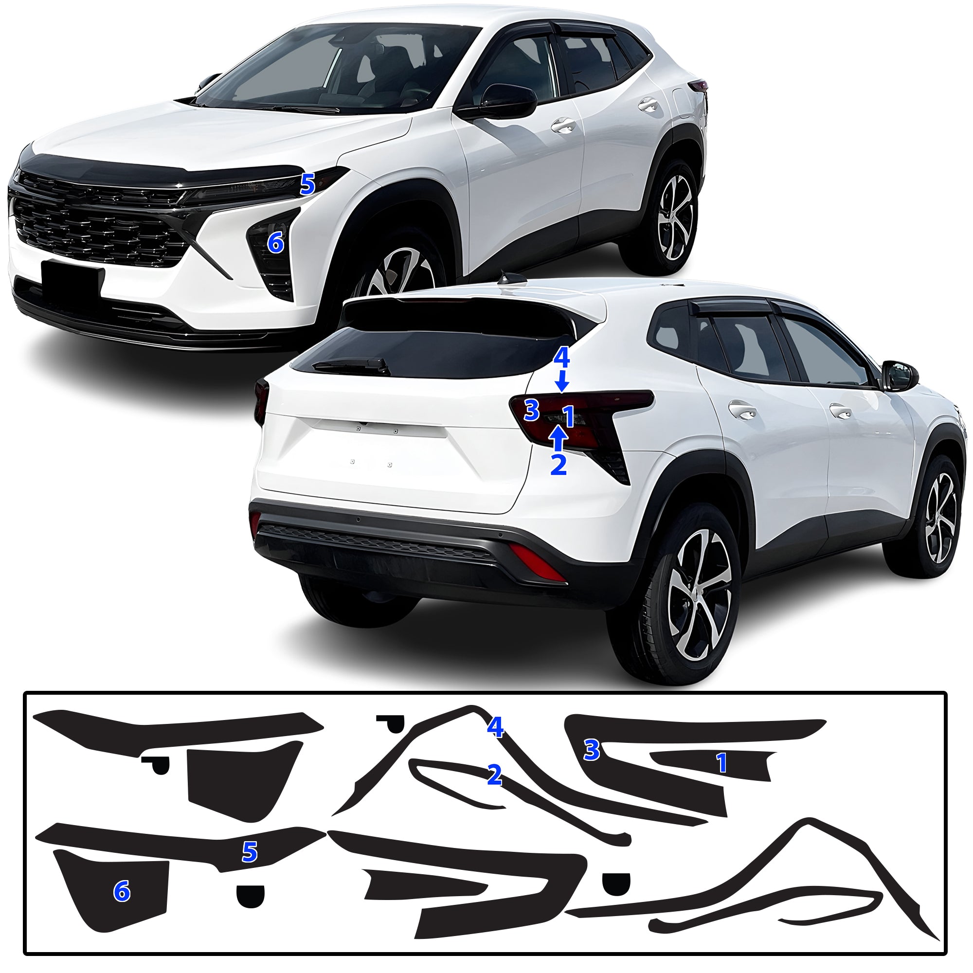 Chevy Trax 2024–2026 Dark Smoke Headlight & Taillight Tint Kit – Precut Vinyl Lens Overlays