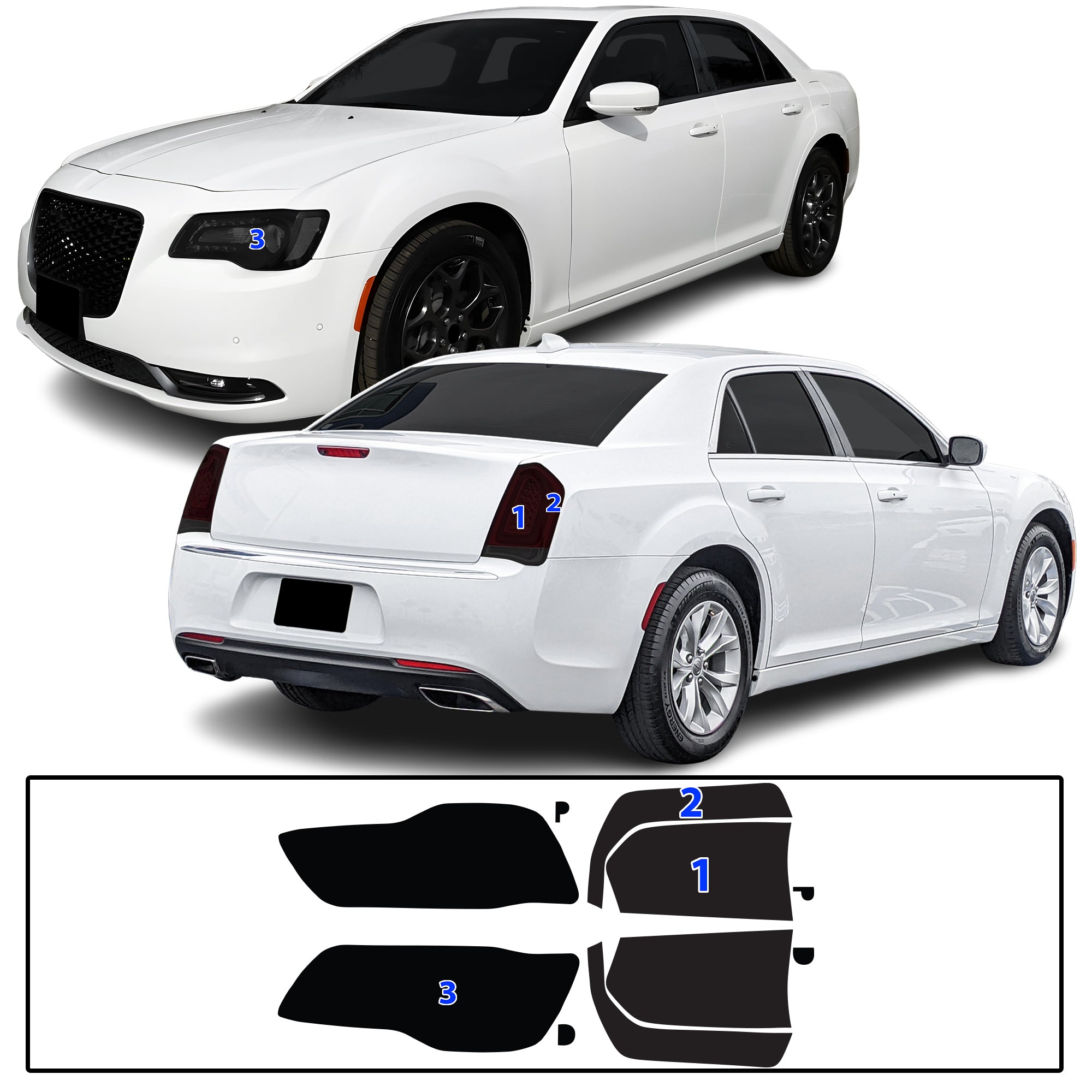 Chrysler 300 C 2015–2023 Dark Smoke Headlight & Taillight Tint Kit – Precut Vinyl Lens Overlays