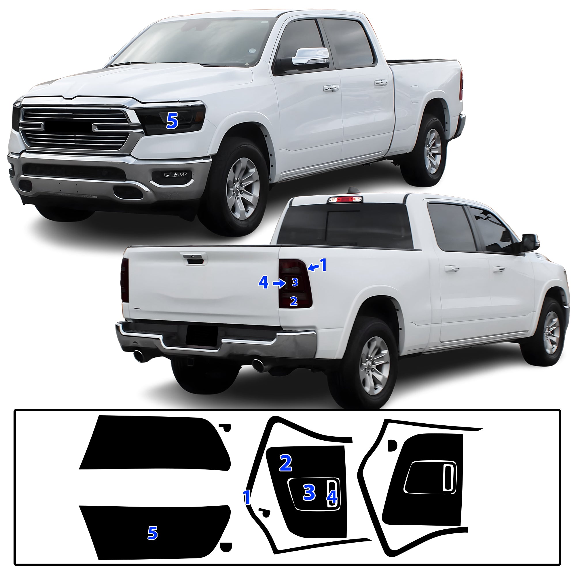 Dodge Ram 2019–2024 Dark Smoke Headlight & Taillight Tint Kit – Precut Vinyl Lens Overlays