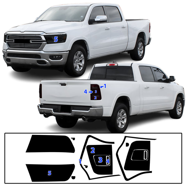 Complete Full Headlight Taillight Precut Overlay Tint Kit with Tools Fits Dodge Ram 2019-2024