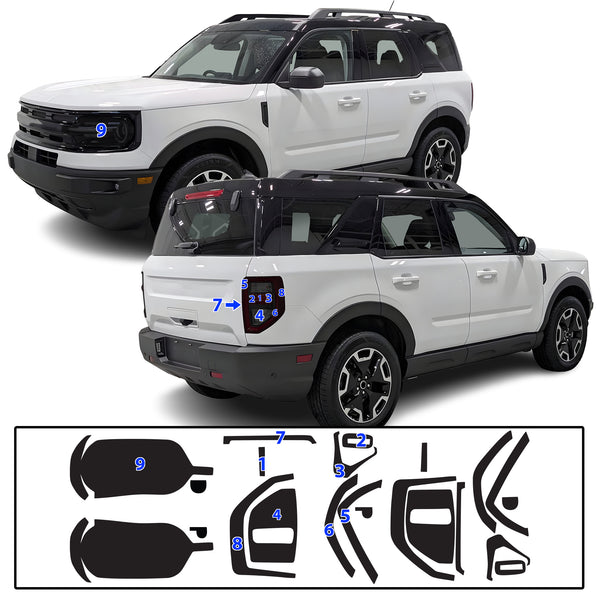 Full Headlight Taillight Precut Smoked PPF Tint Kit Film Overlay Fits Ford Bronco Sport 2021-2025