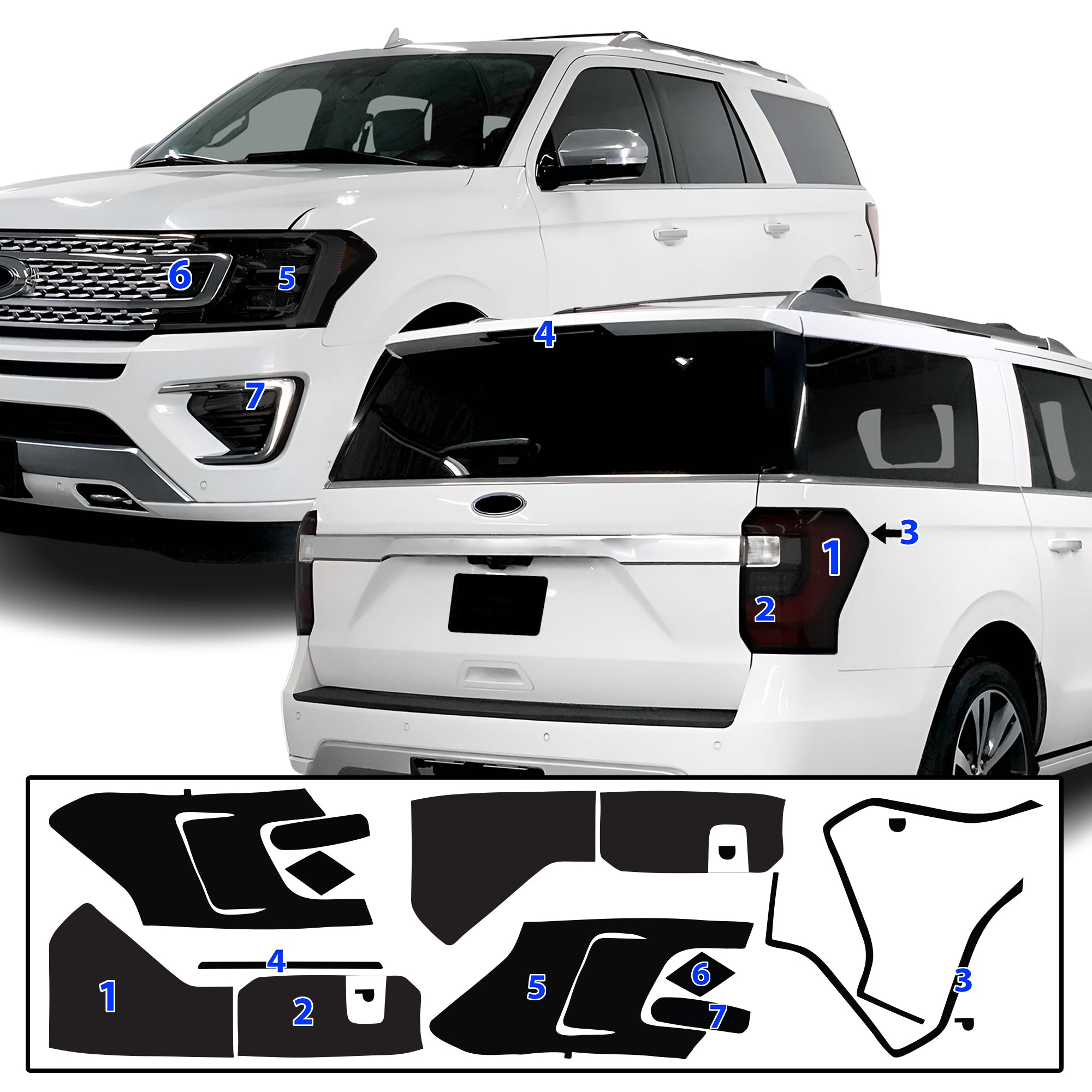 Ford Expedition 2018–2021 Dark Smoke Headlight & Taillight Tint Kit – Precut Vinyl Lens Overlays