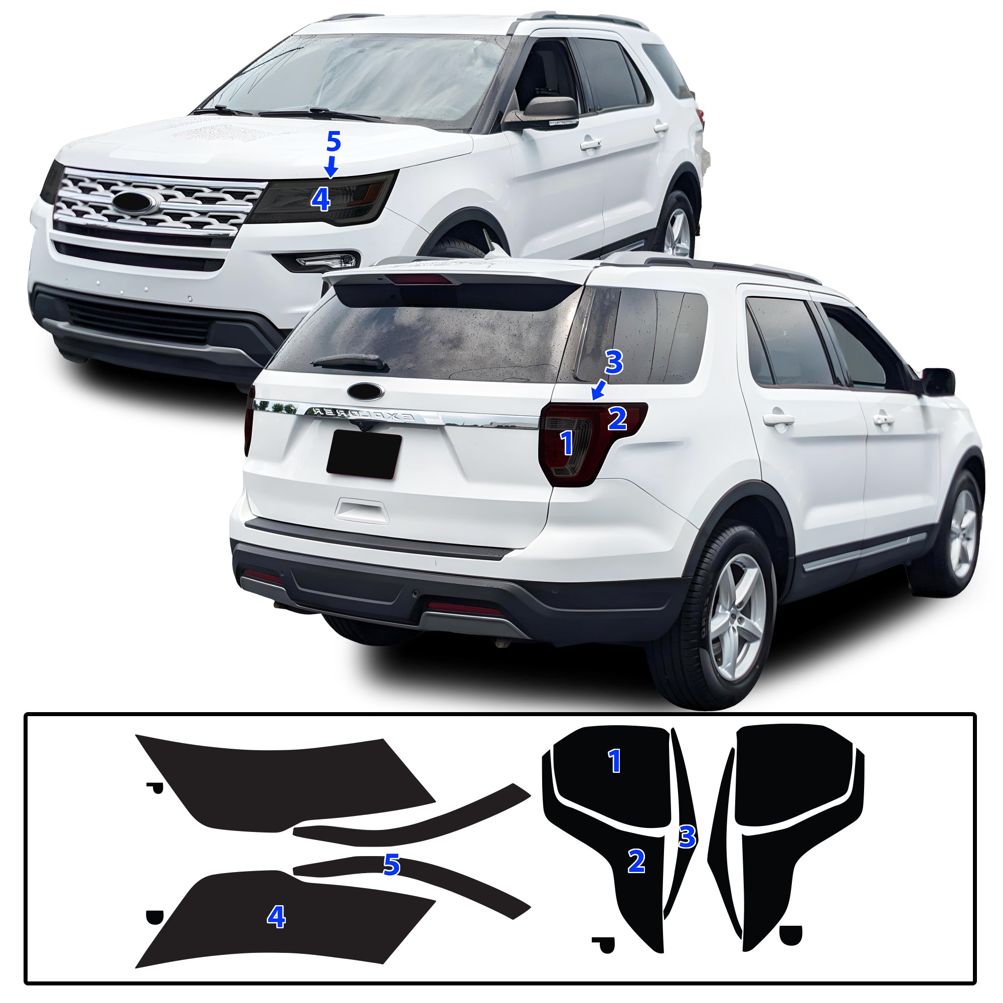 Ford Explorer 2016–2019 Dark Smoke Headlight & Taillight Tint Kit – Precut Vinyl Lens Overlays