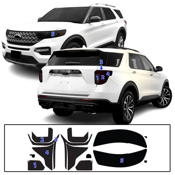 Full Headlight Taillight Precut Smoked PPF Tint Kit Film Overlay Fits Ford Explorer 2020-2024