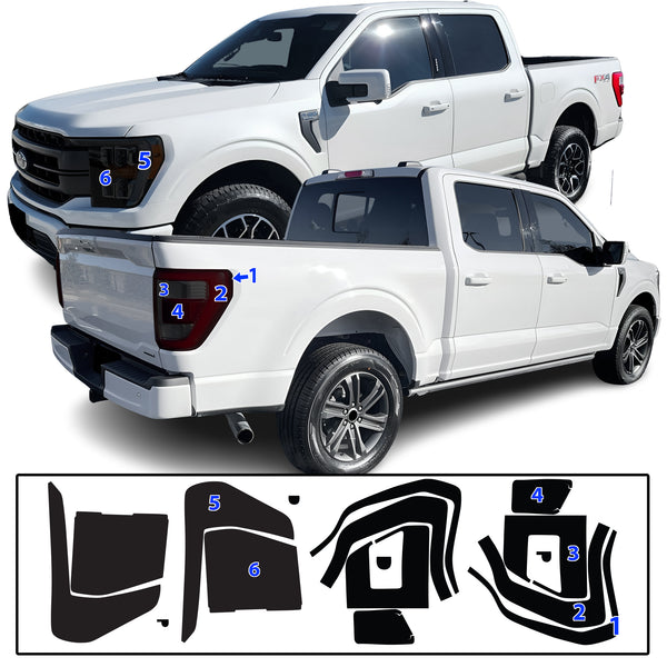 Full Headlight Taillight Precut Smoked PPF Tint Kit Film Overlay Fits FORD F-150 F150 2021-2023