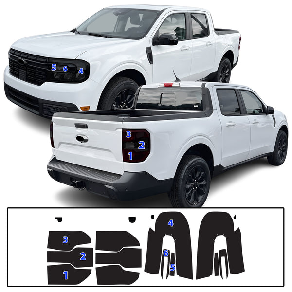 Full Headlight Taillight Precut Smoked PPF Tint Kit Film Overlay Fits Ford Maverick 2022-2025