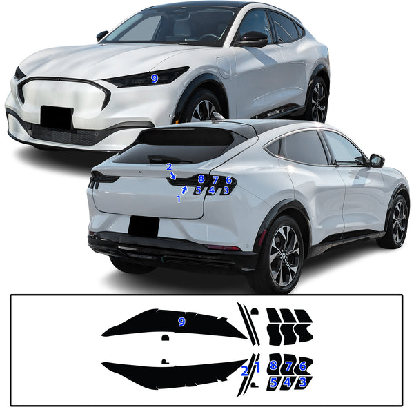 Full Headlight Taillight Precut Smoked PPF Tint Kit Film Overlay Fits Ford Mustang Mach-E 2021-2025