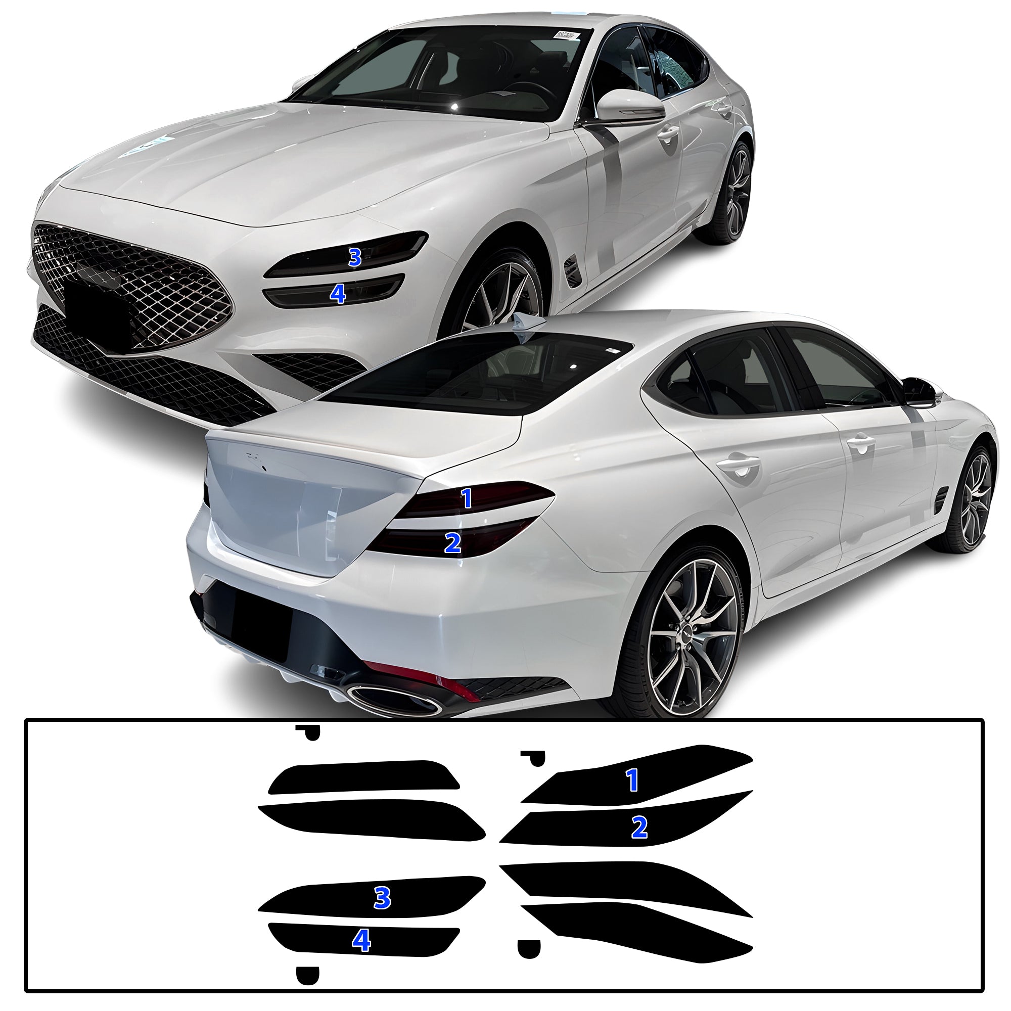 Genesis G70 2022–2026 Dark Smoke Headlight & Taillight Tint Kit – Precut Vinyl Lens Overlays