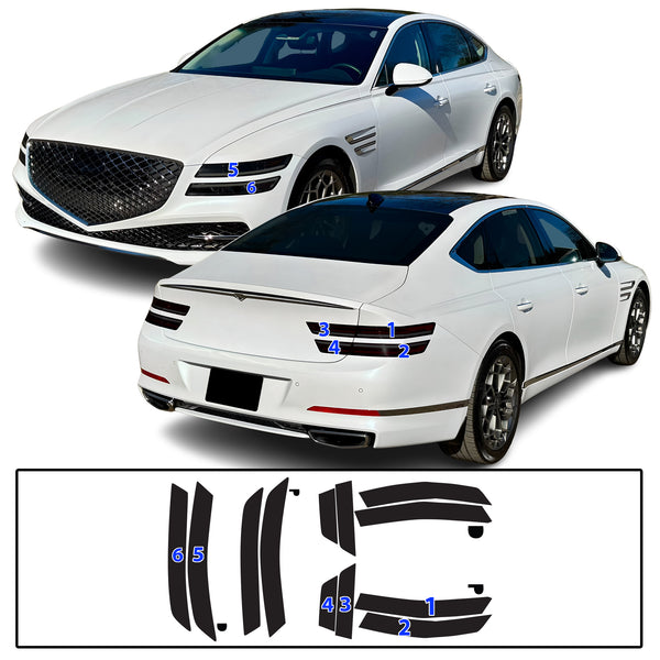 Full Headlight Taillight Precut Smoked PPF Tint Kit Film Overlay Fits Genesis G80 2022-2025