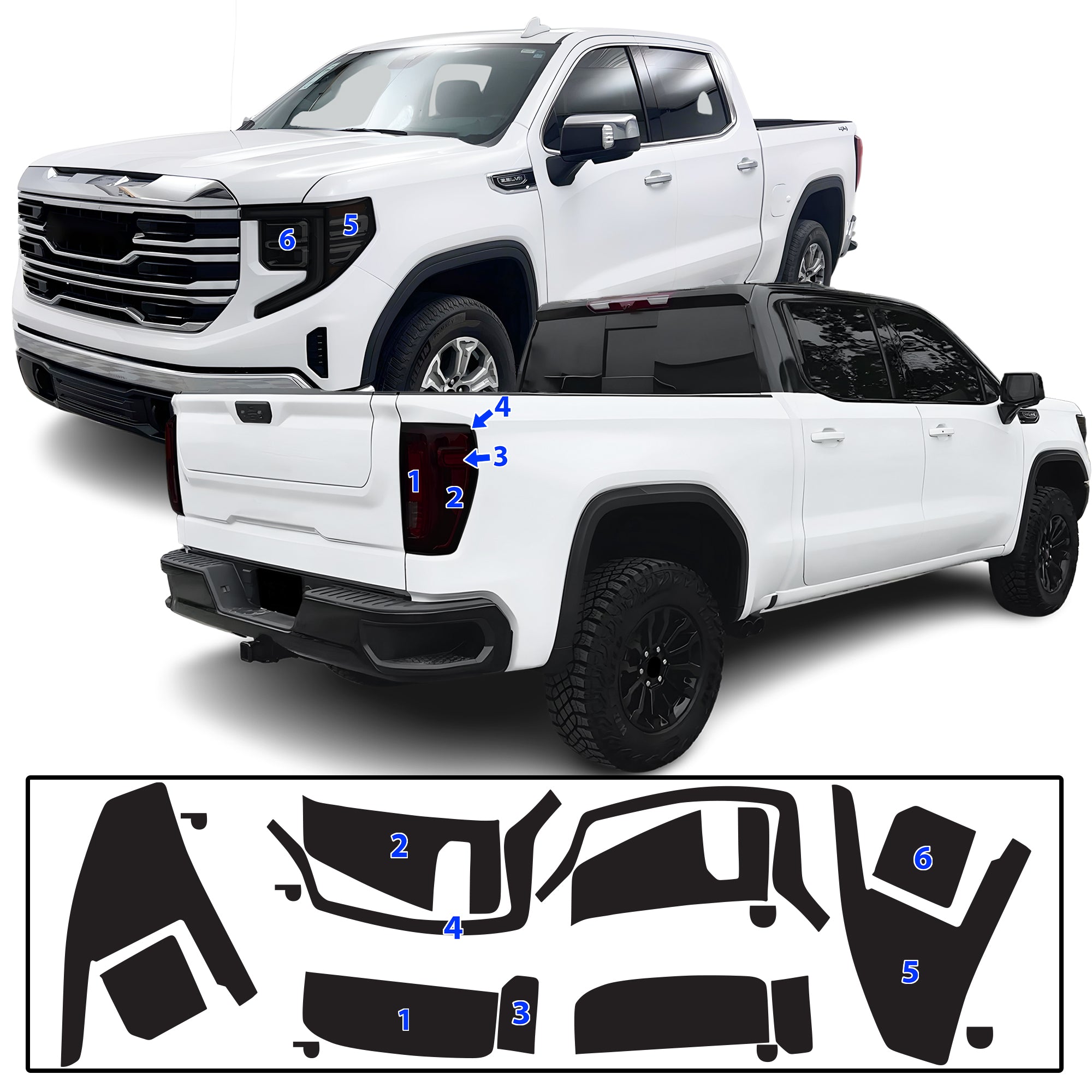GMC Sierra 2022–2026 Dark Smoke Headlight & Taillight Tint Kit – Precut Vinyl Lens Overlays