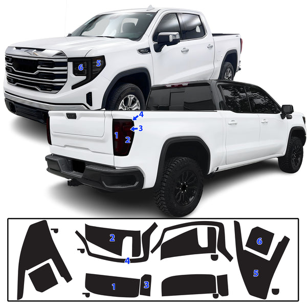 Full Headlight Taillight Precut Smoked PPF Tint Kit Film Overlay Fits GMC Sierra 2022-2025