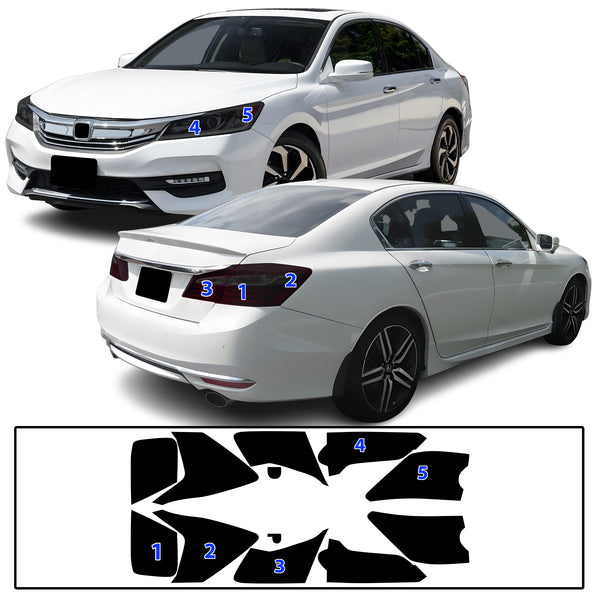 Full Headlight Taillight Precut Smoked PPF Tint Kit Film Overlay Fits Honda Accord 2016-2017
