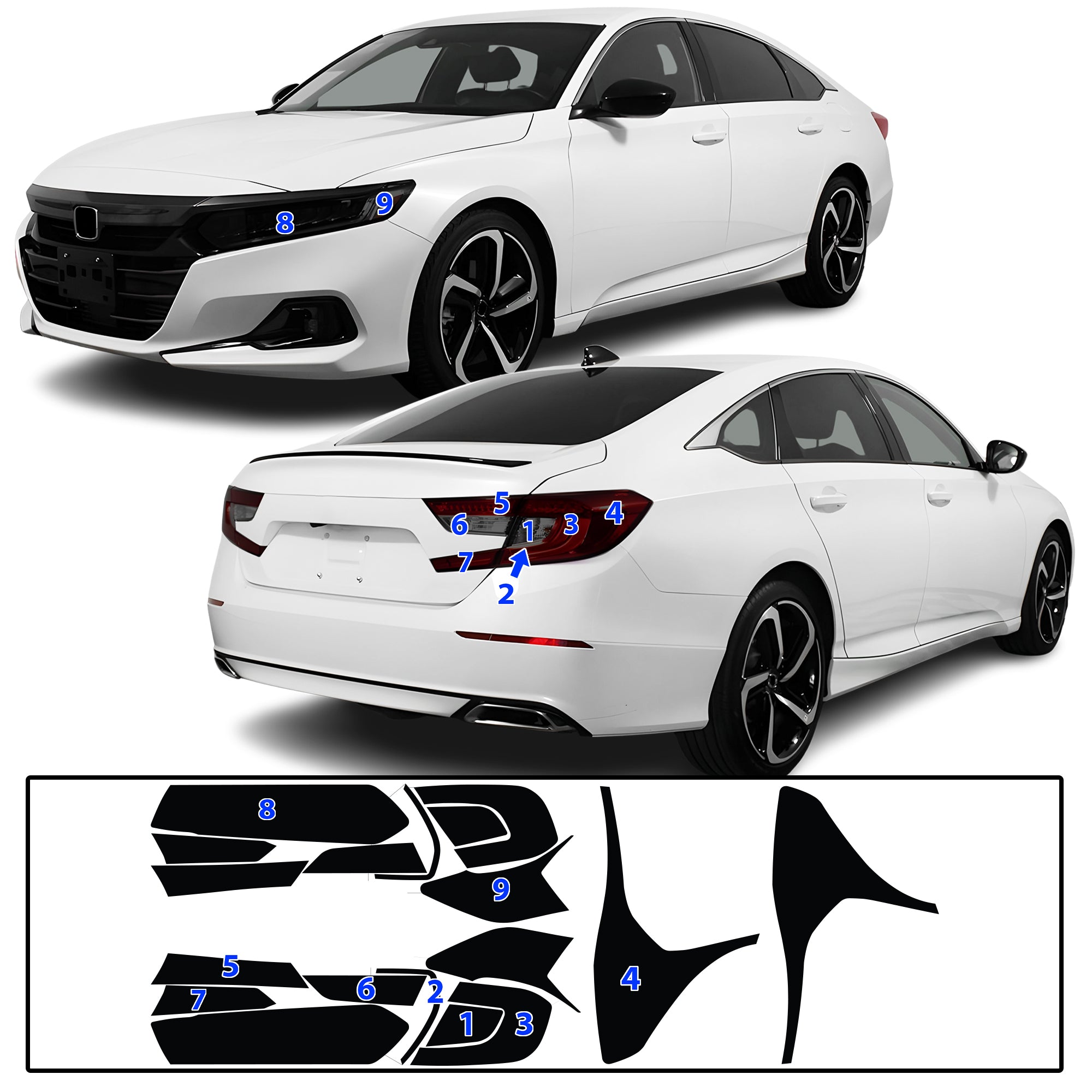 Honda Accord 2018–2022 Dark Smoke Headlight & Taillight Tint Kit – Precut Vinyl Lens Overlays